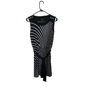 White House Black Market Dress Womens XXS Black Striped Gold Shoulder Hardware